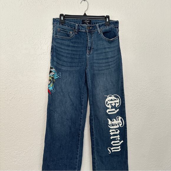 Ed Hardy Y2K Wide Leg Embroidered Logo Jeans 28 - Picture 2 of 7